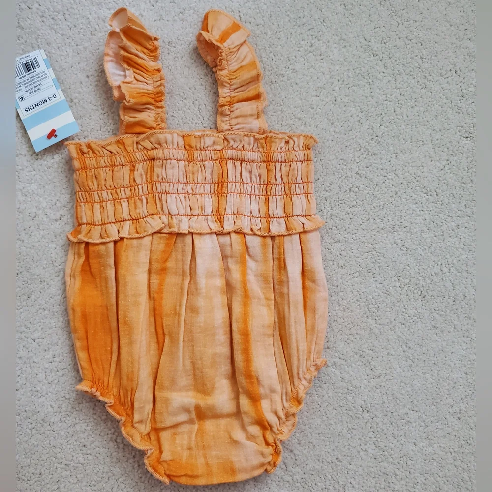 NWT Cat & Jack Baby Girls' Tie-dye Orange Smocked Gauze Jumpsuit Romper sz0-3m